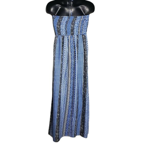 Smock Top Maxi Geometric Print Blue White Black Halter Dress Size XL - Picture 6 of 9